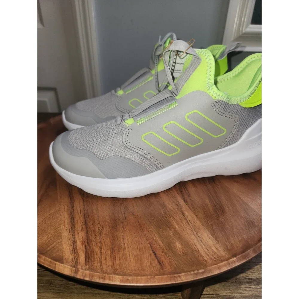 New! Adidas Tensaur Comfort Kids Shoes Grey w/lime green accents US Sz 7 - Picture 8 of 12